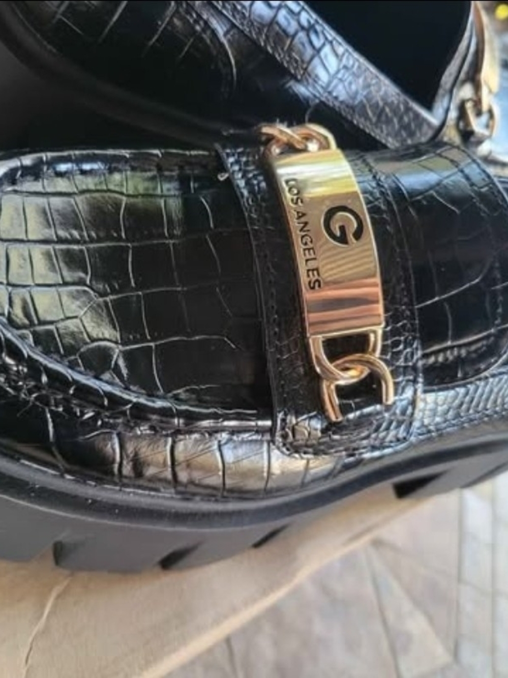 Guess Black Croc-Embossed Loafers with Gold Plaque